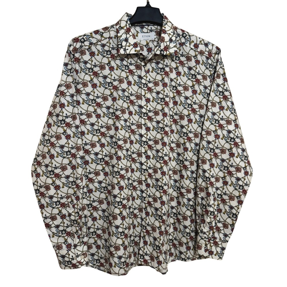 Eton Contemporary Men's Size 45-17 3/4 Button Down Long Sleeve Floral Fine Twill